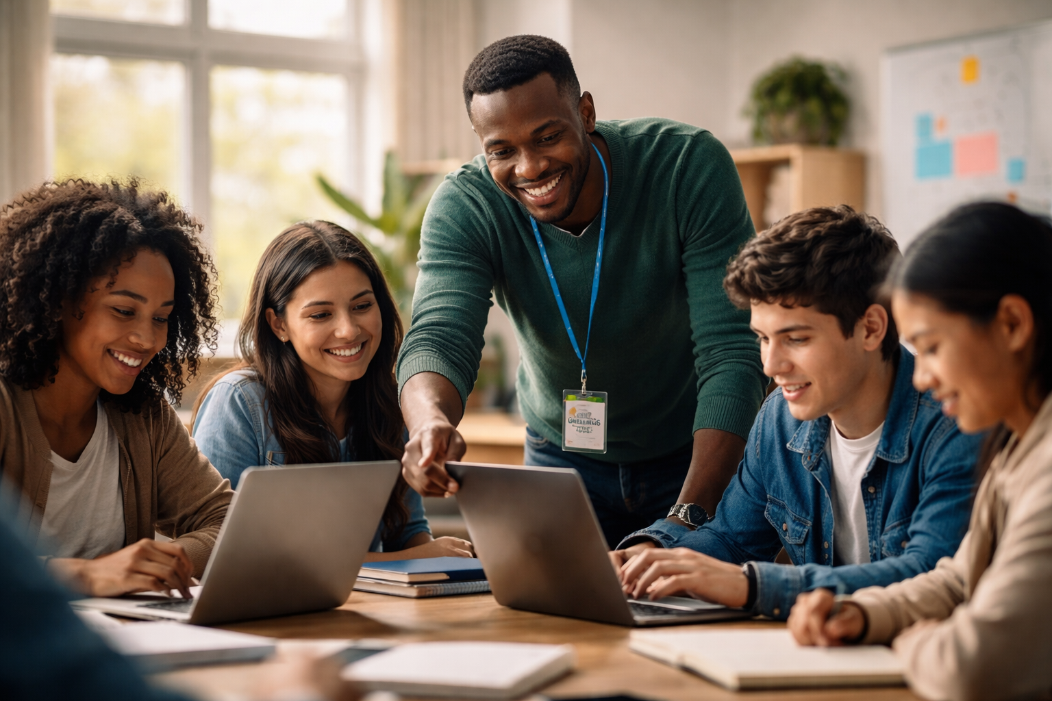 Mentor tutoring a group of college kids