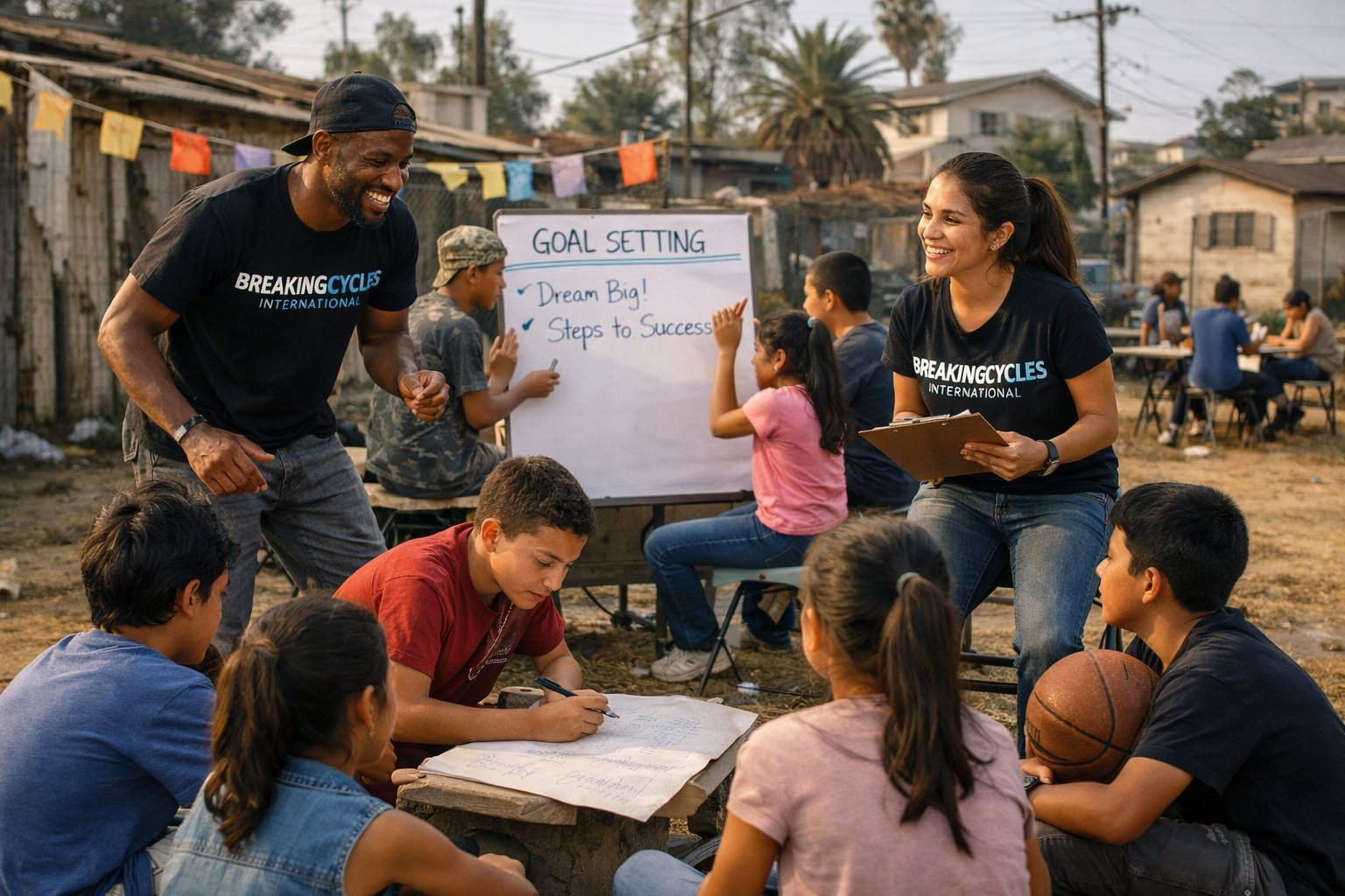A group of mentors with children